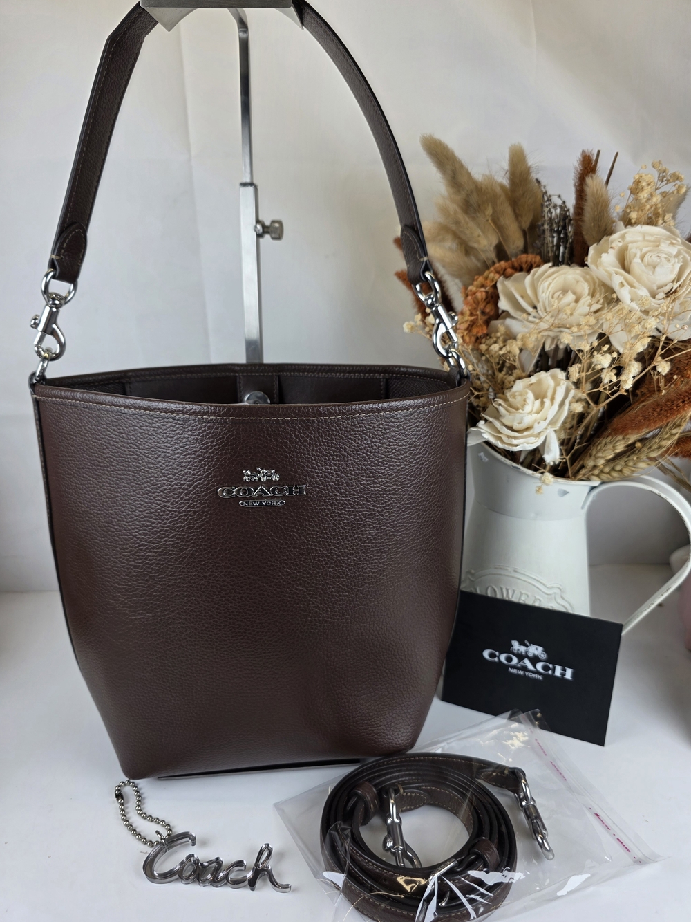 Coach City Chocolate Brown Leather Shoulder Bucket Crossbody Fall Tote Bag